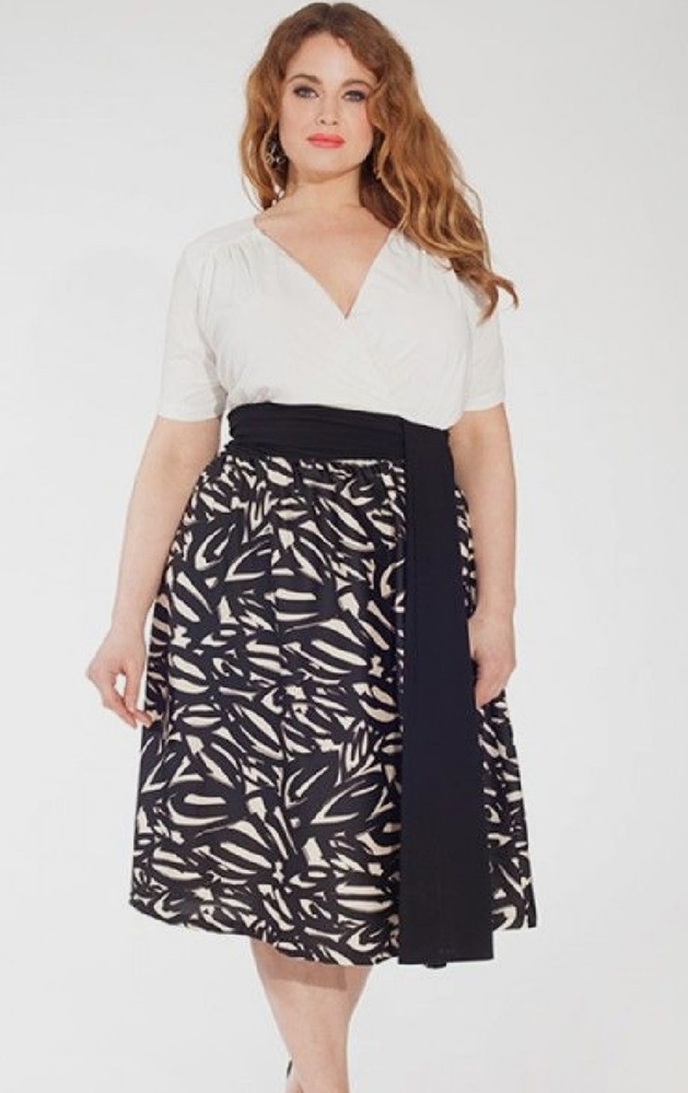 IGIGI 30/32 Mock Wrap Black Print Lined Dress